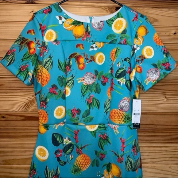 New York & company Scuba Midi Dress Pinup Turquoise Novelty Fruit Print medium - Picture 4 of 7